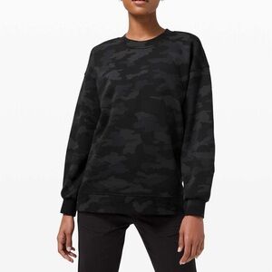 Lululemon Perfectly Oversized Crew Pullover Sweatshirt Black Grey & Camo Sz 10